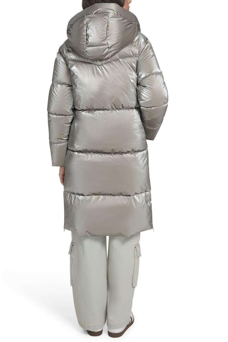 Water Resistant Mid Length Hooded Puffer Jacket, Alternate, color, SILVER