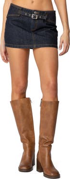 EDIKTED Keira Buckle Denim Miniskirt