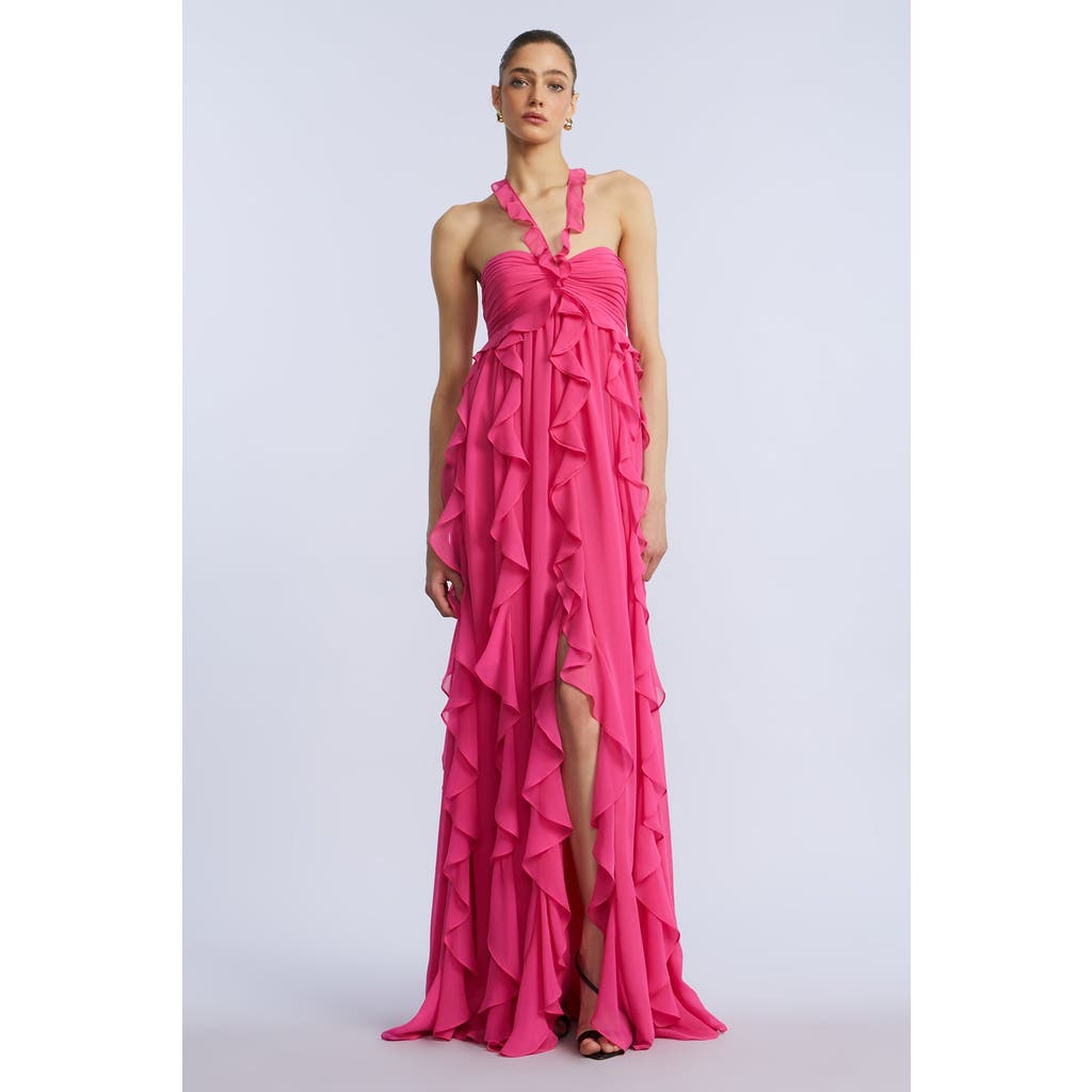 Bcbg Ruffle Chiffon Gown In Pink