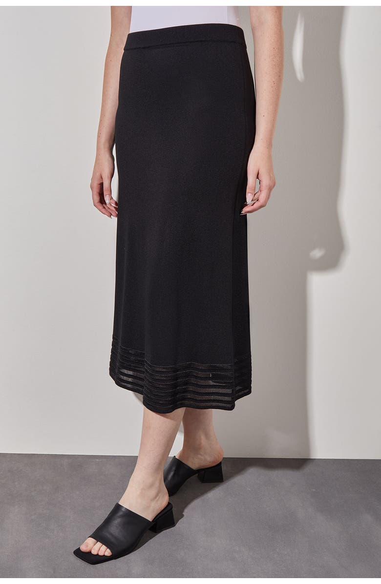 Ming Wang Striped Burnout Hem Midi Skirt, Main, color, Black