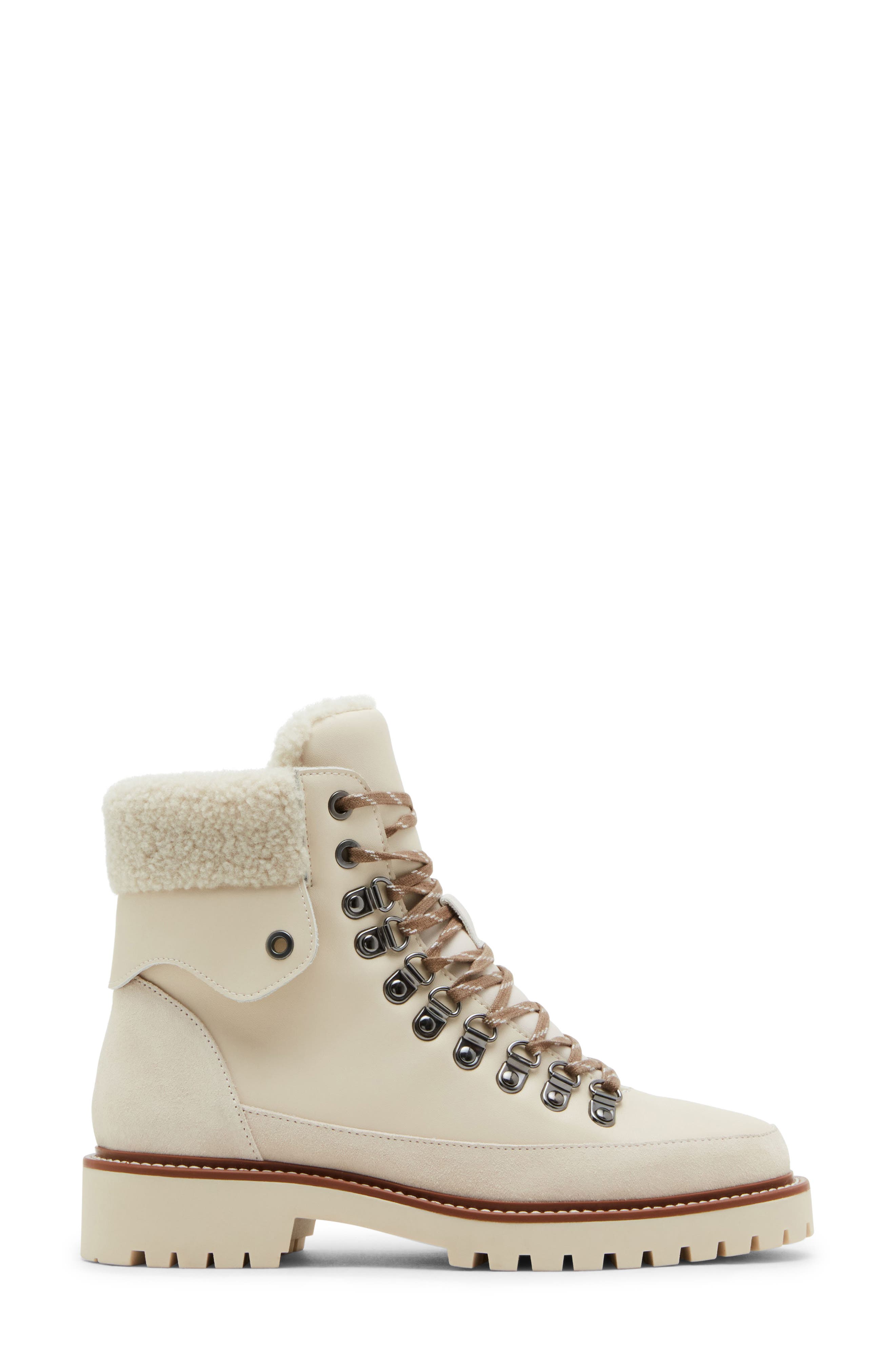 Natasia Faux Shearling Cuff Waterproof Boot, Alternate, color, BONE LEATHER/ FABRIC