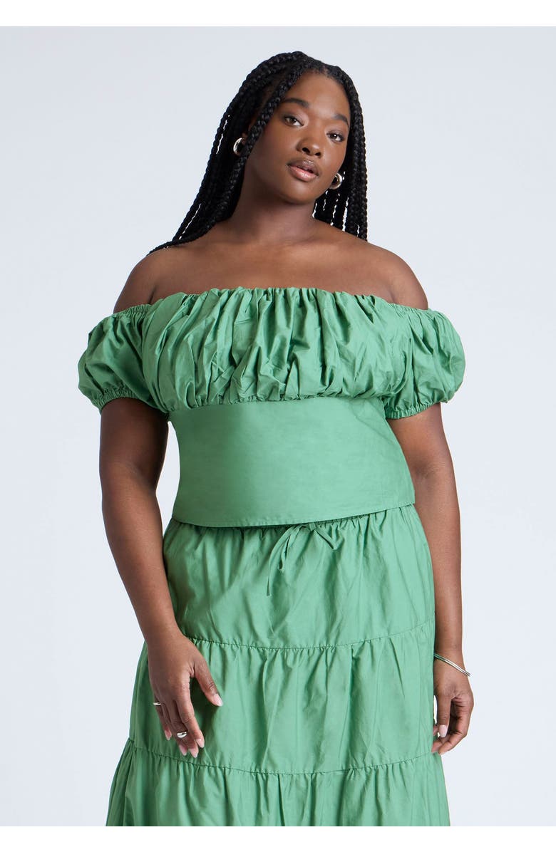 ELOQUII Shirred Maiden Top, Main, color, Deep Grass Green