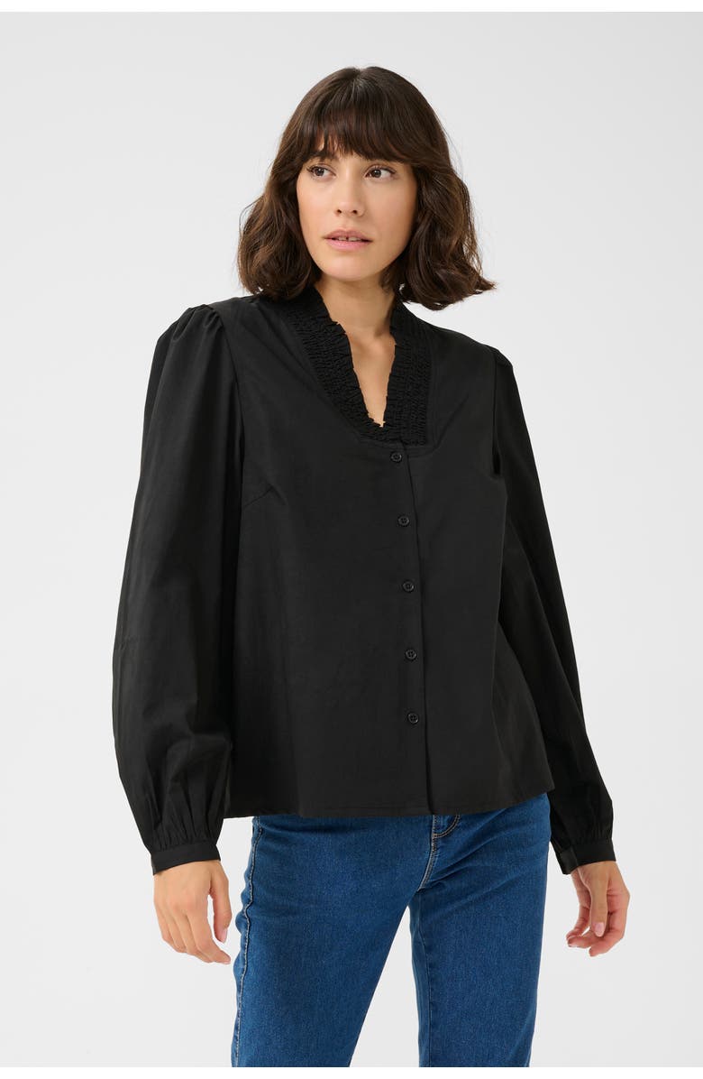 Kaffe KAmaia V-neck Pleats Long Sleeve Shirt, Main, color, Black Deep
