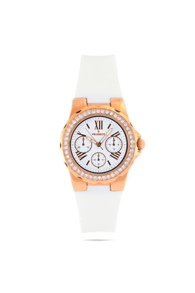 Summer Crystal Bezel Silicone Rubber Watch- 38MM, Main, color, White