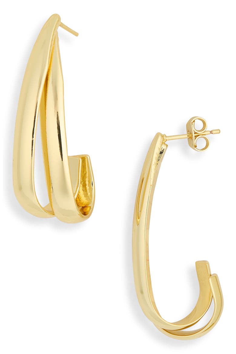 Sculptural J-Hoop Earrings, Main, color, GOLD