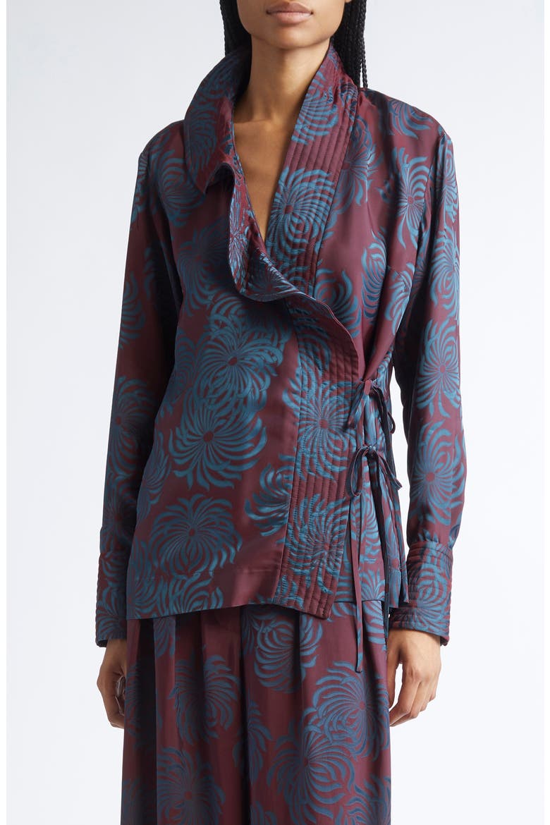 Dries Van Noten Calberton Jacquard Ruffle Wrap Shirt (Women