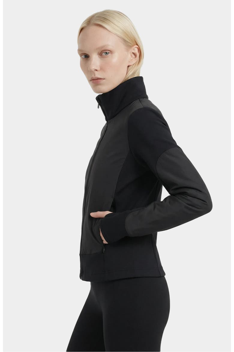Granada Zip-up Mixed Media Sweater Jacket, Alternate, color, Black