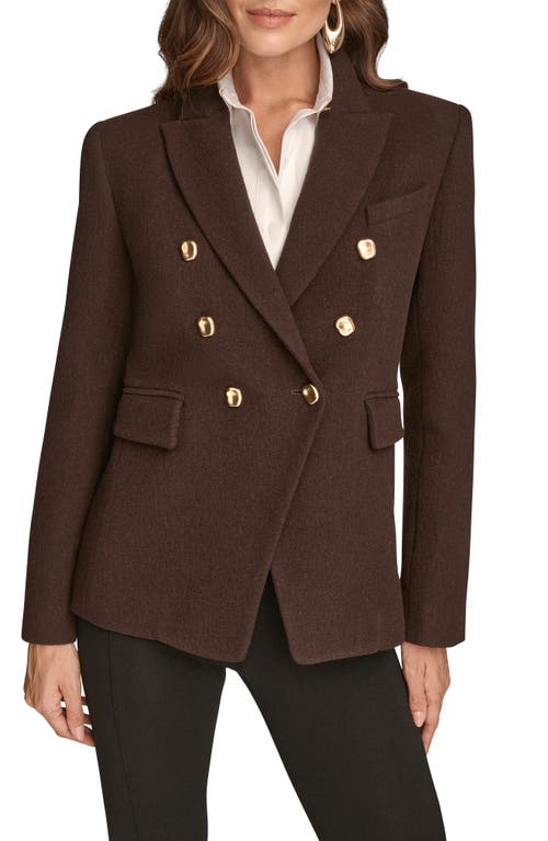 Donna Karan New York Double Breasted Wool Blend Blazer In Brown