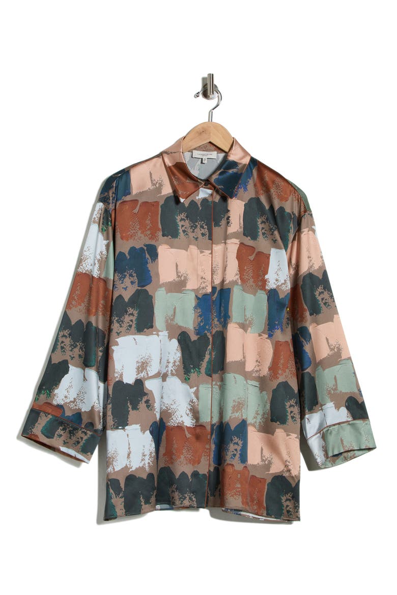 Oversize Long Sleeve Silk Button-Up Shirt, Alternate, color, CONCRETE MULTI