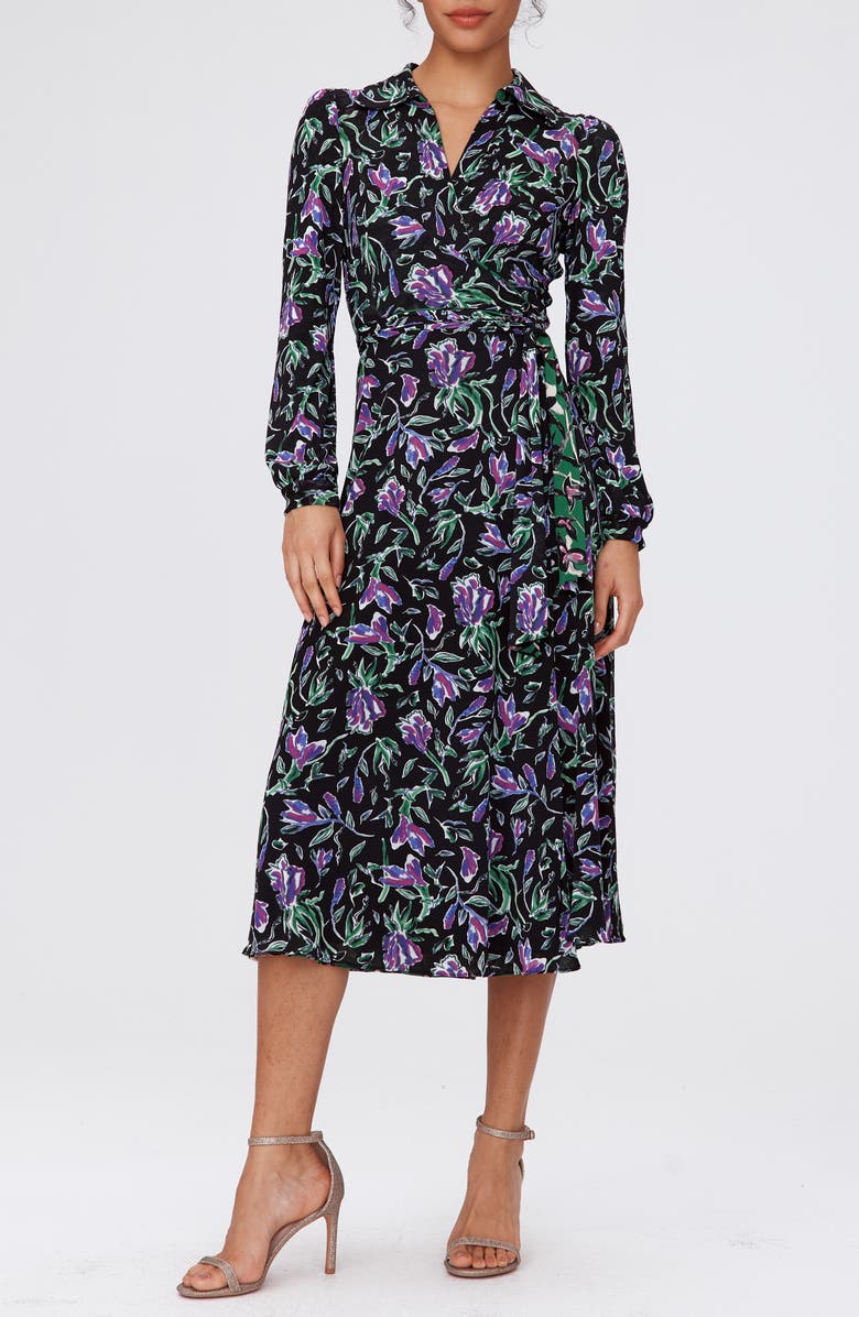 DVF Phoenix Floral Reversible Long Sleeve Wrap Dress, Alternate, color, 