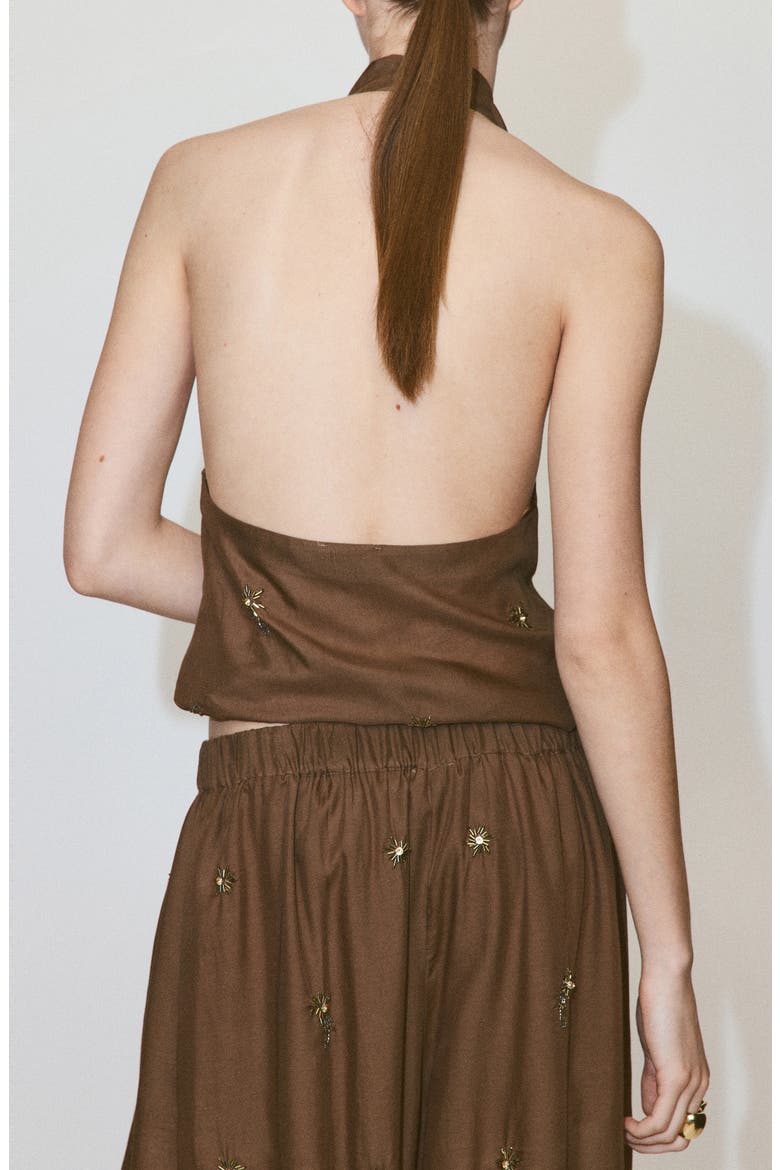 Beaded Halter Top, Alternate, color, BROWN
