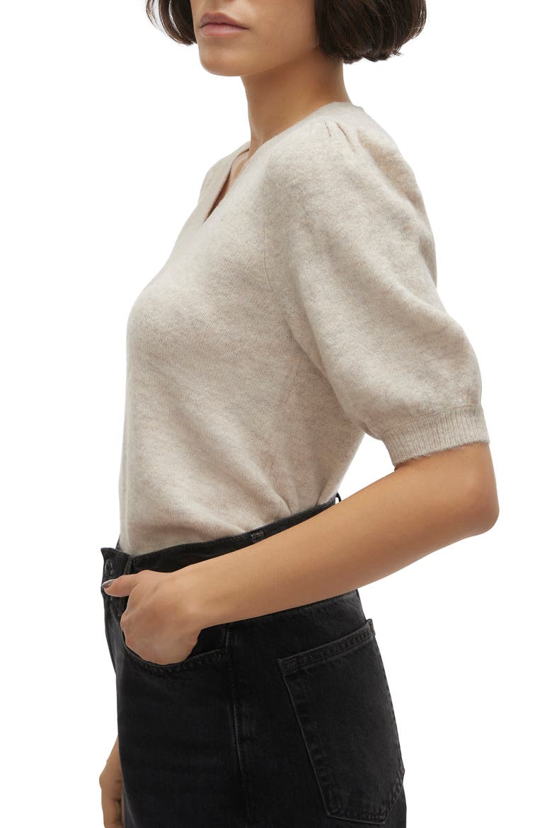 Elly Puff Sleeve Sweater, Alternate, color, BIRCH DETAIL W MELAN