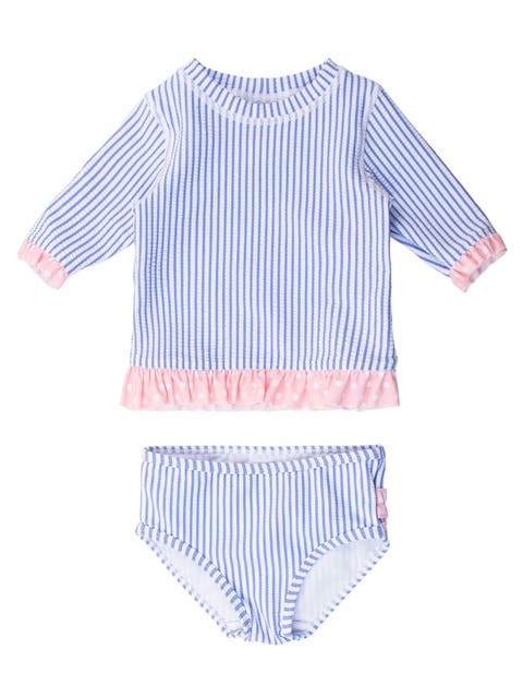 Baby/Toddler Girls UPF50+ Seersucker Short Sleeve Ruffle Rash Guard Bikini