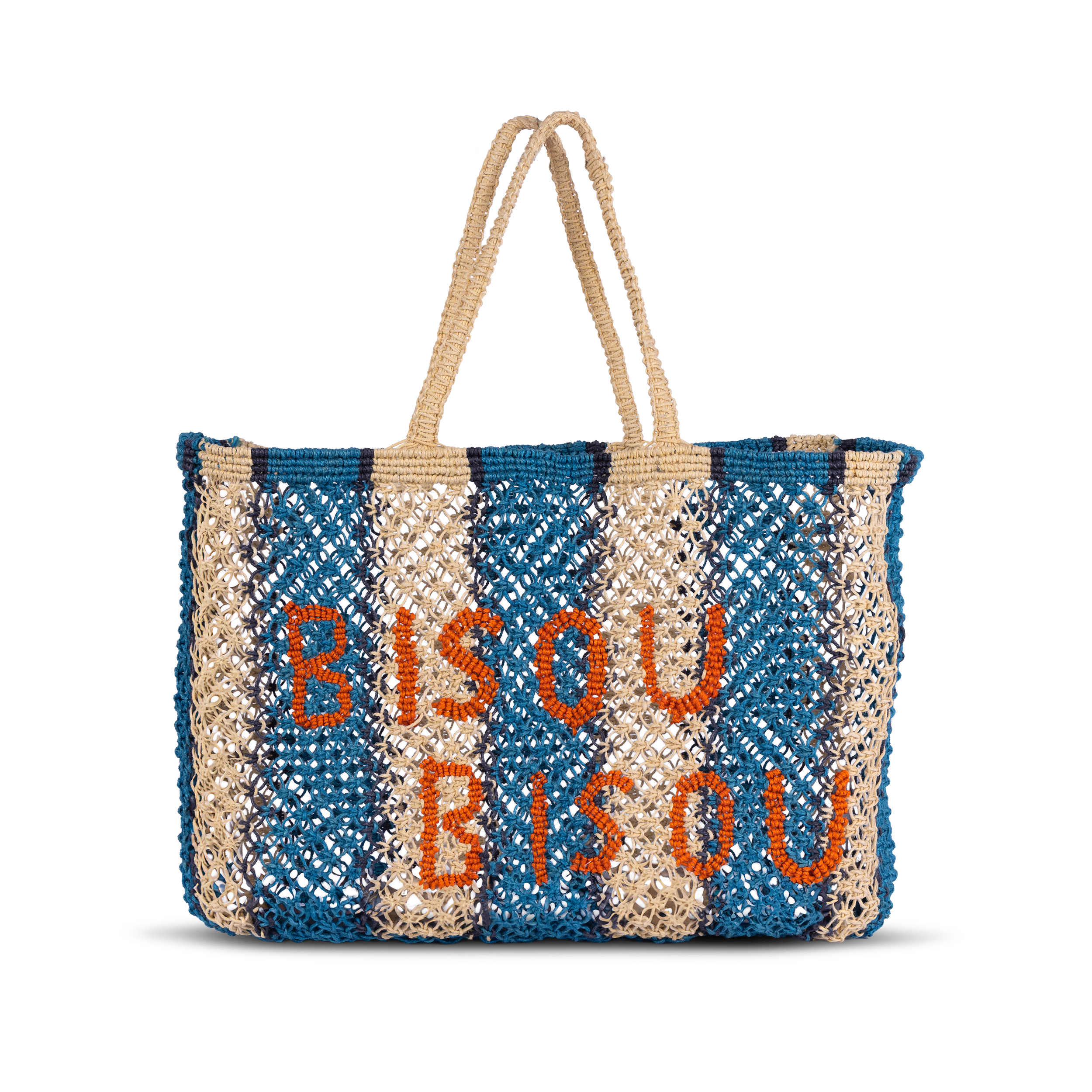 Tin Marin Bisou Bisou Woven Jute Tote, Main, color, Blue & White