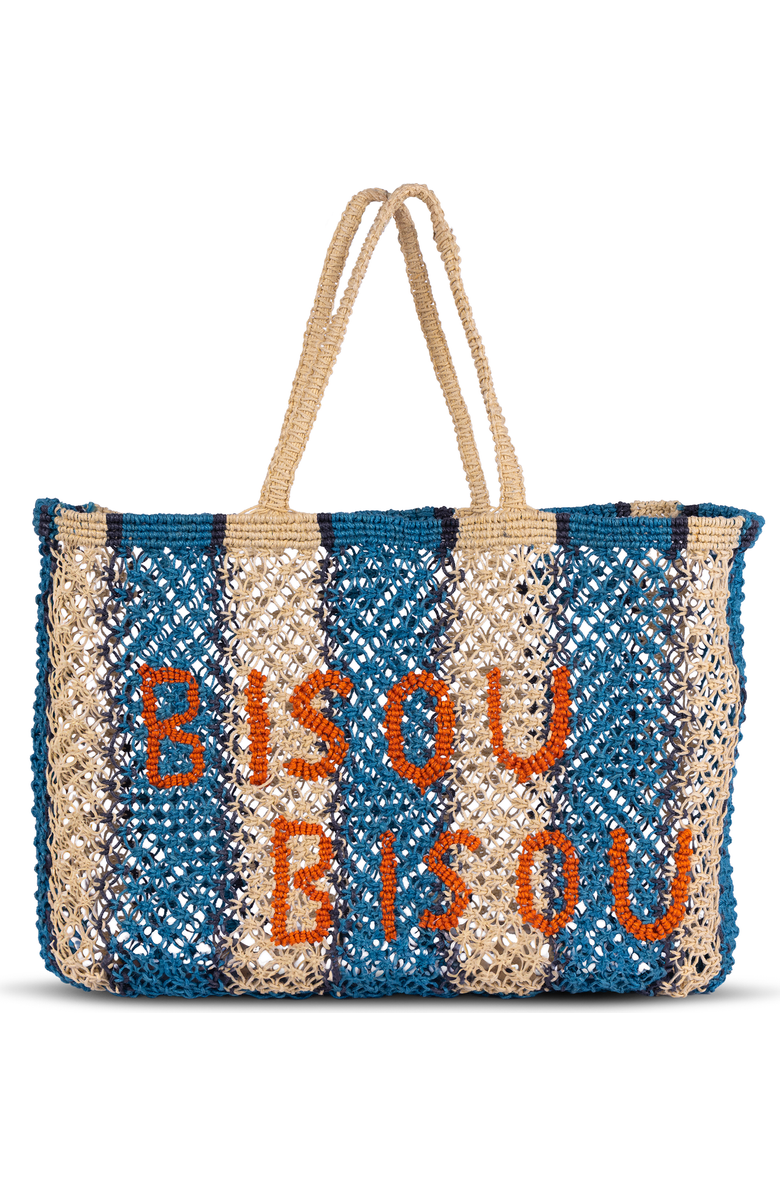 Tin Marin Bisou Bisou Woven Jute Tote, Main, color, Blue & White