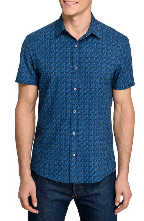 Basic Slim Fit Abstract Blur Short Sleeve Performance Button-Up Shirt
