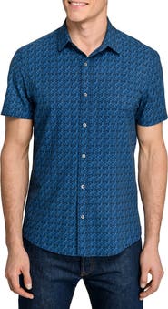W.R.K Basic Slim Fit Abstract Blur Short Sleeve Performance Button-Up Shirt
