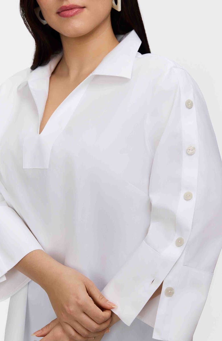 Foxcroft Lainey Button Accent Cotton Popover Top, Alternate, color, White