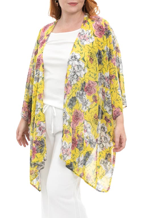Shop Nina Leonard Semi Sheer Open Front Topper In Yellow Multi