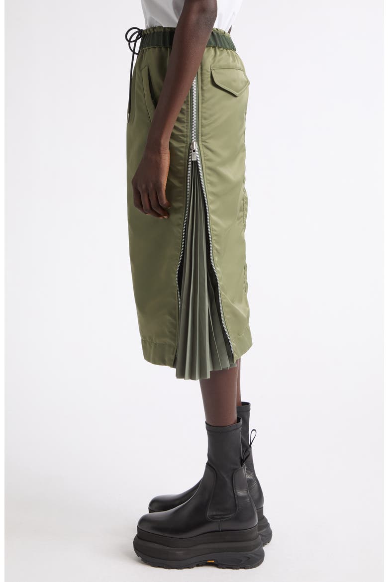 Nylon Twill Midi Skirt, Alternate, color, KHAKI