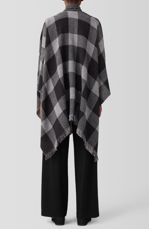 Eileen Fisher Check Wool Reversible Poncho Wrap In Gray