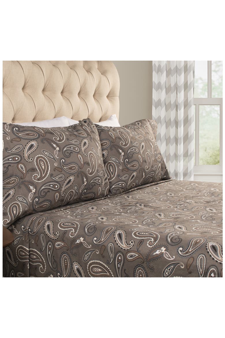 Cotton Flannel Sheet Set, Alternate, color, PAISLEY GREY