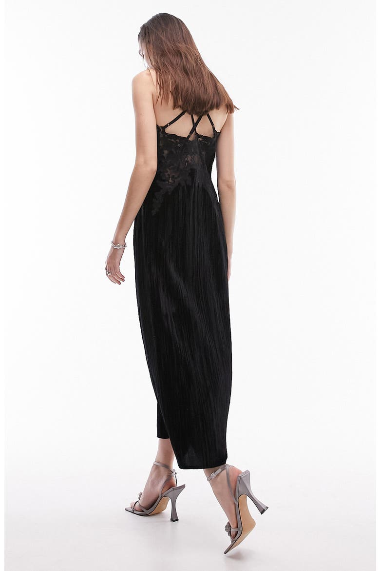 Velvet & Lace Midi Slipdress, Alternate, color, BLACK