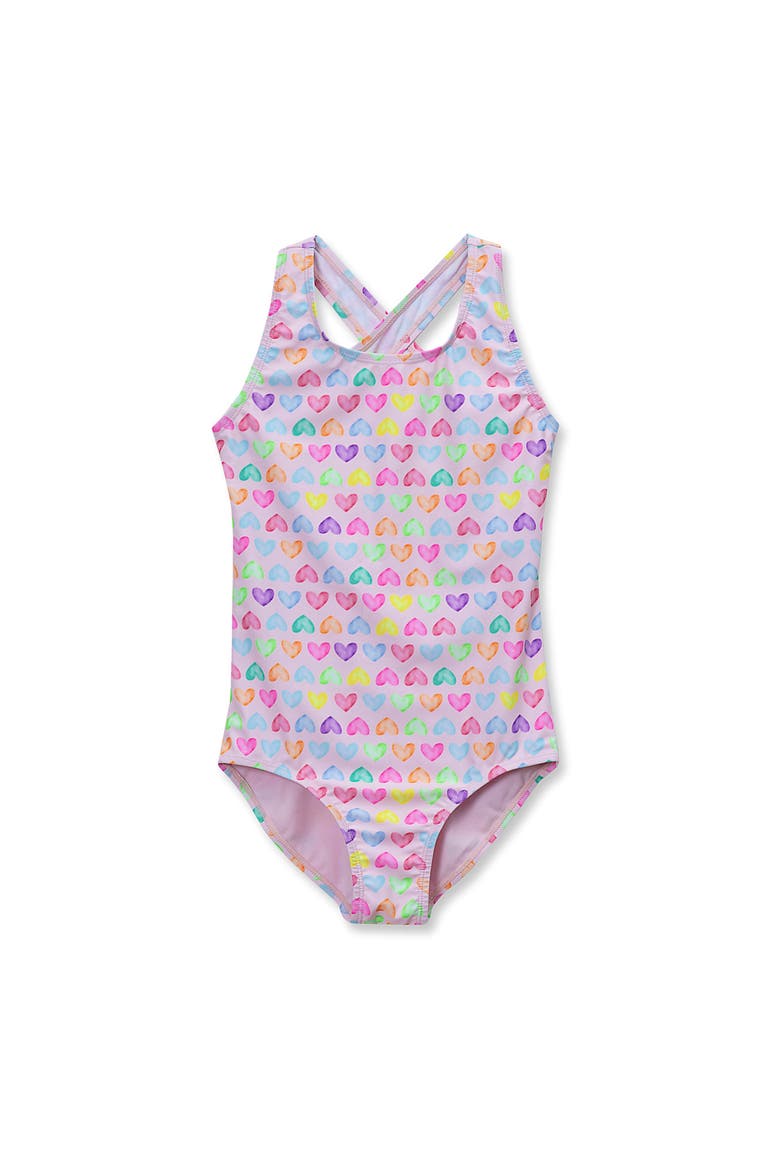 Girls One Piece Swimsuit, Main, color, Watercolor Hearts/Pink