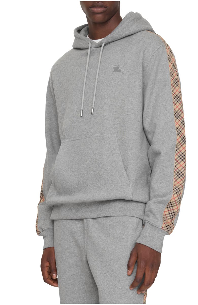 Burberry Check Trim Cotton Hoodie, Main, color, Pale Grey Melange