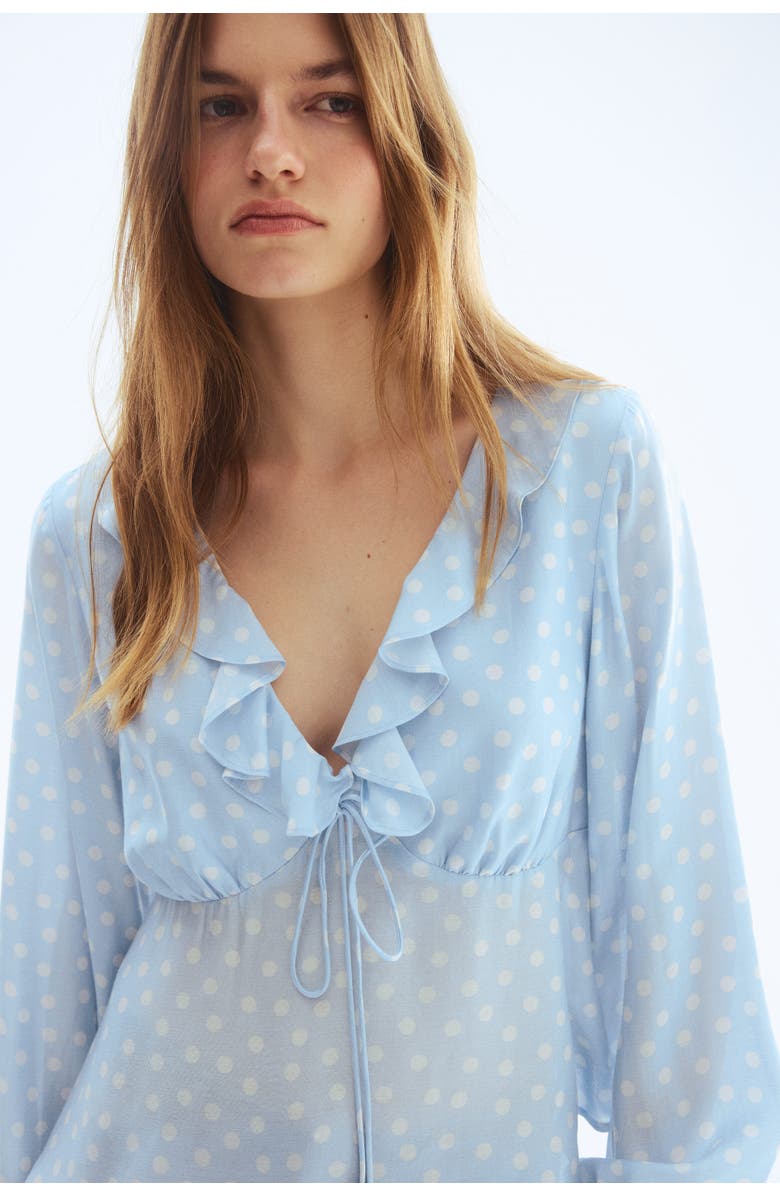 H&M Flounce-trimmed Blouse, Alternate, color, Light Blue/Polka Dot