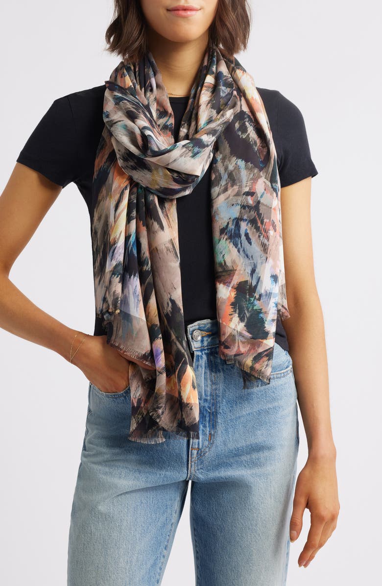 AllSaints Abstract Print Fringe Scarf, Main, color, 