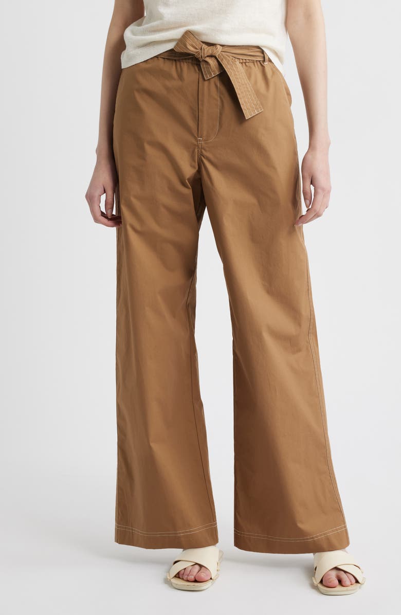 Wyeth Bailey Waist Tie Cotton Wide Leg Pants, Main, color, Ginger