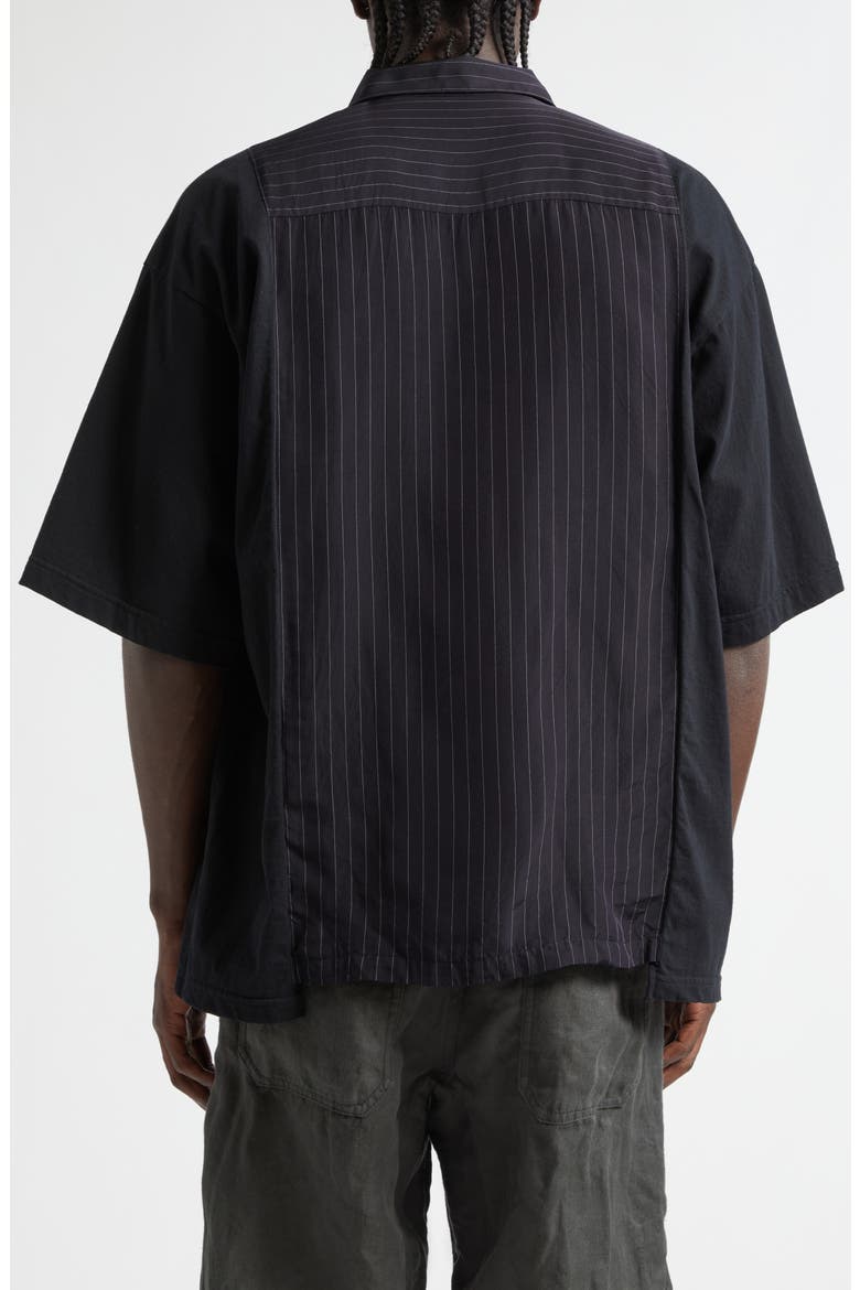 Mixed Media Pinstripe Short Sleeve Button-Up Shirt, Alternate, color, NAVY STRIPE