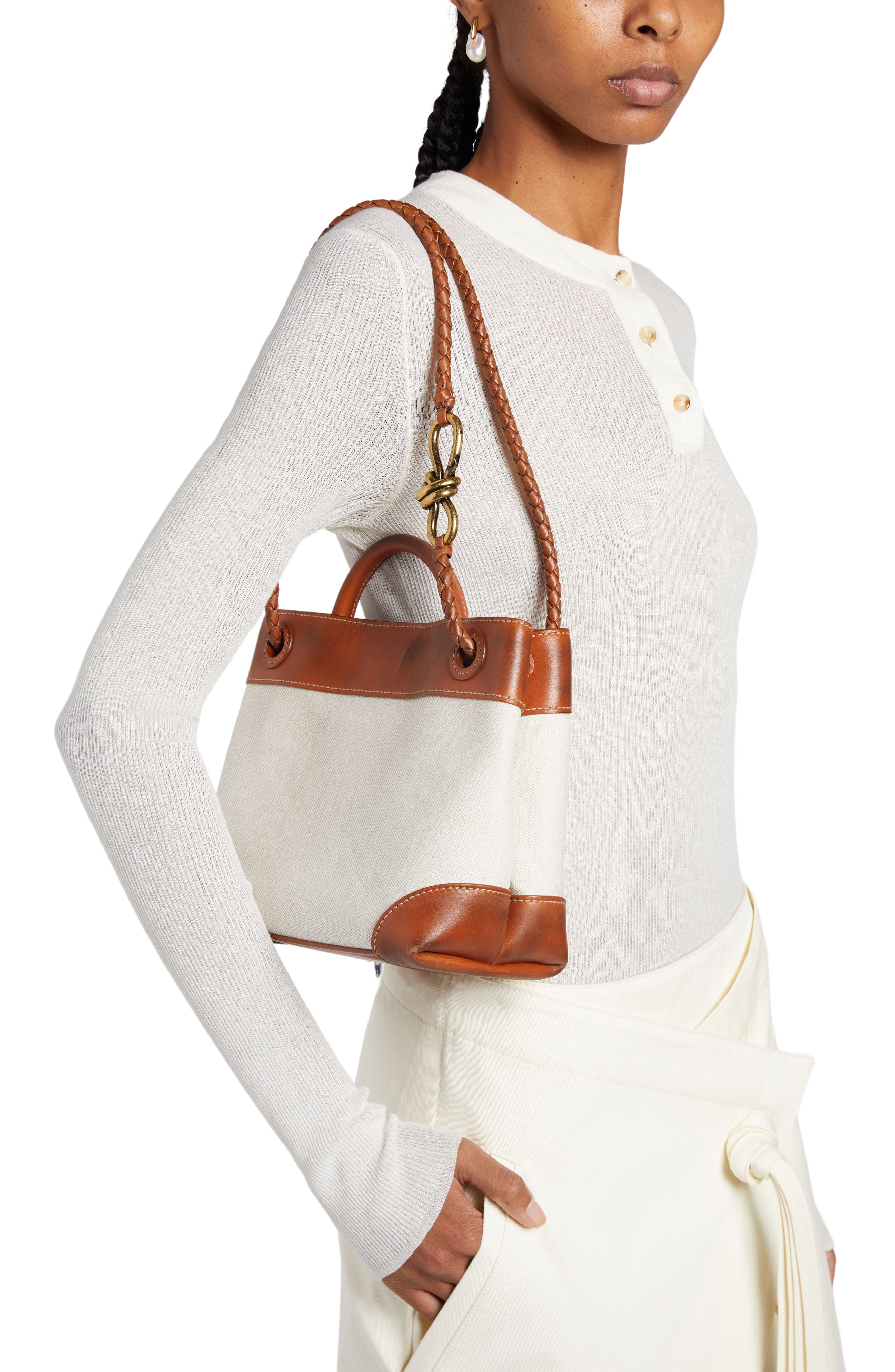 Bottega Veneta Small Andiamo Canvas Shoulder Bag, Alternate, color, Brown