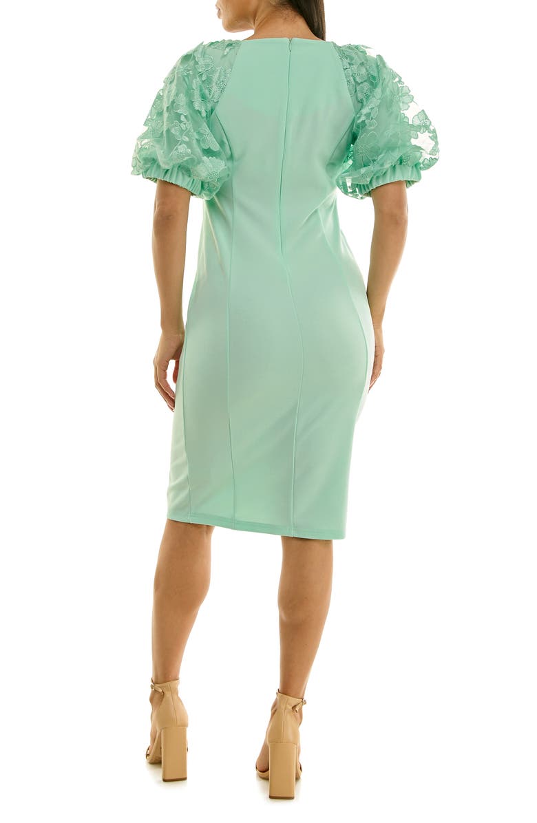 Nina Leonard Floral Sleeve Sheath Dress, Alternate, color, Mint