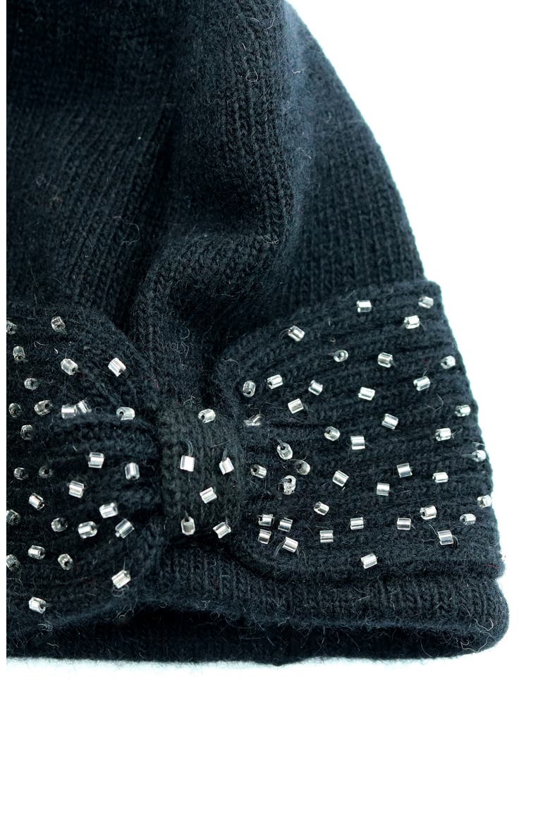 Minerva Beaded Bow Beanie, Alternate, color, BLK