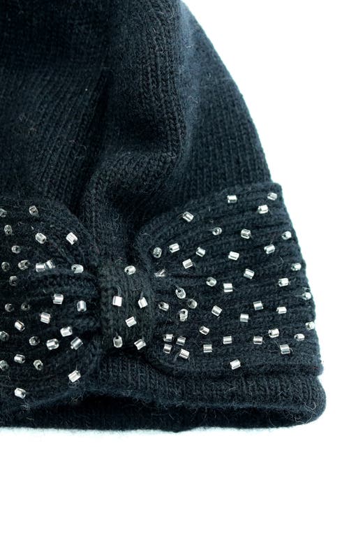 Portolano Minerva Beaded Bow Beanie In Black