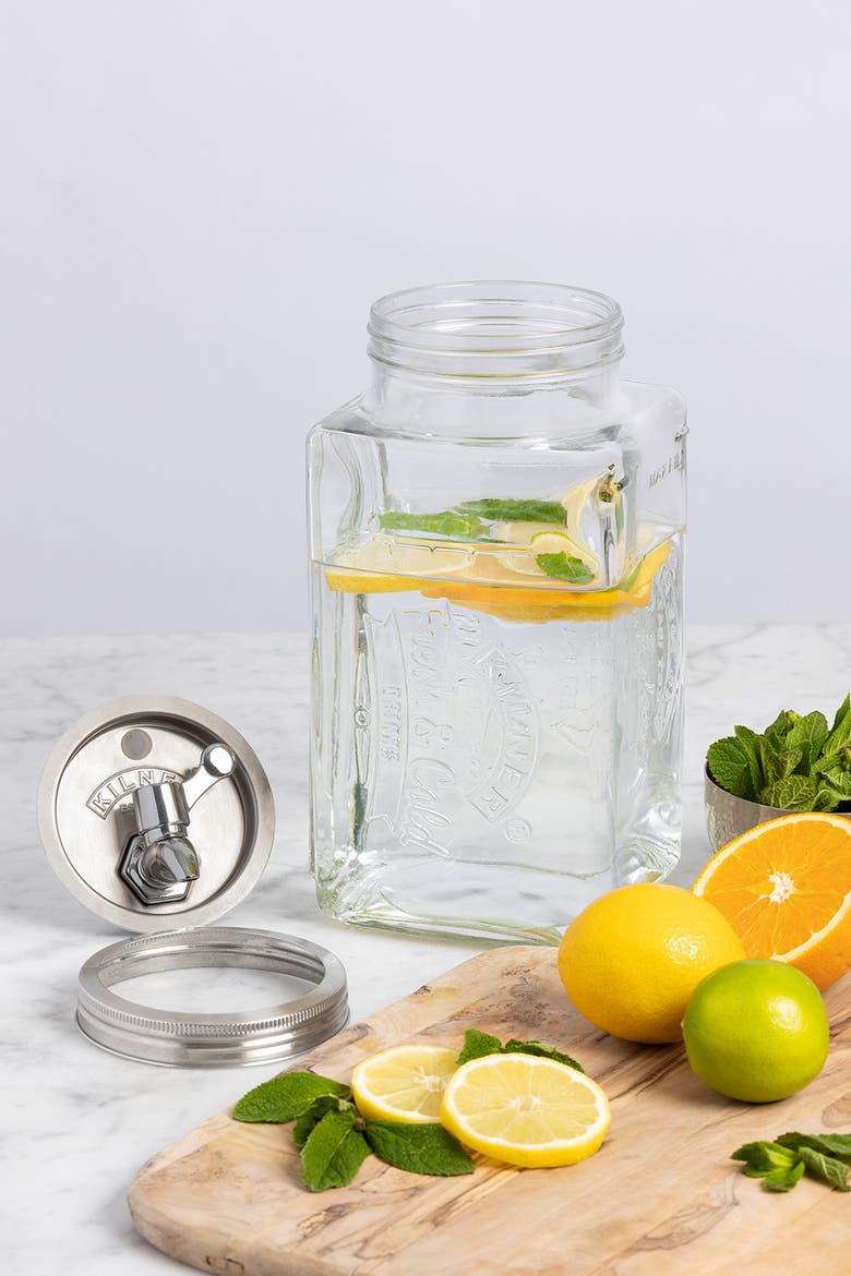 Glass Beverage Fridge Dispenser, 102oz Slim Drink Jar with Tap, Alternate, color, Clear