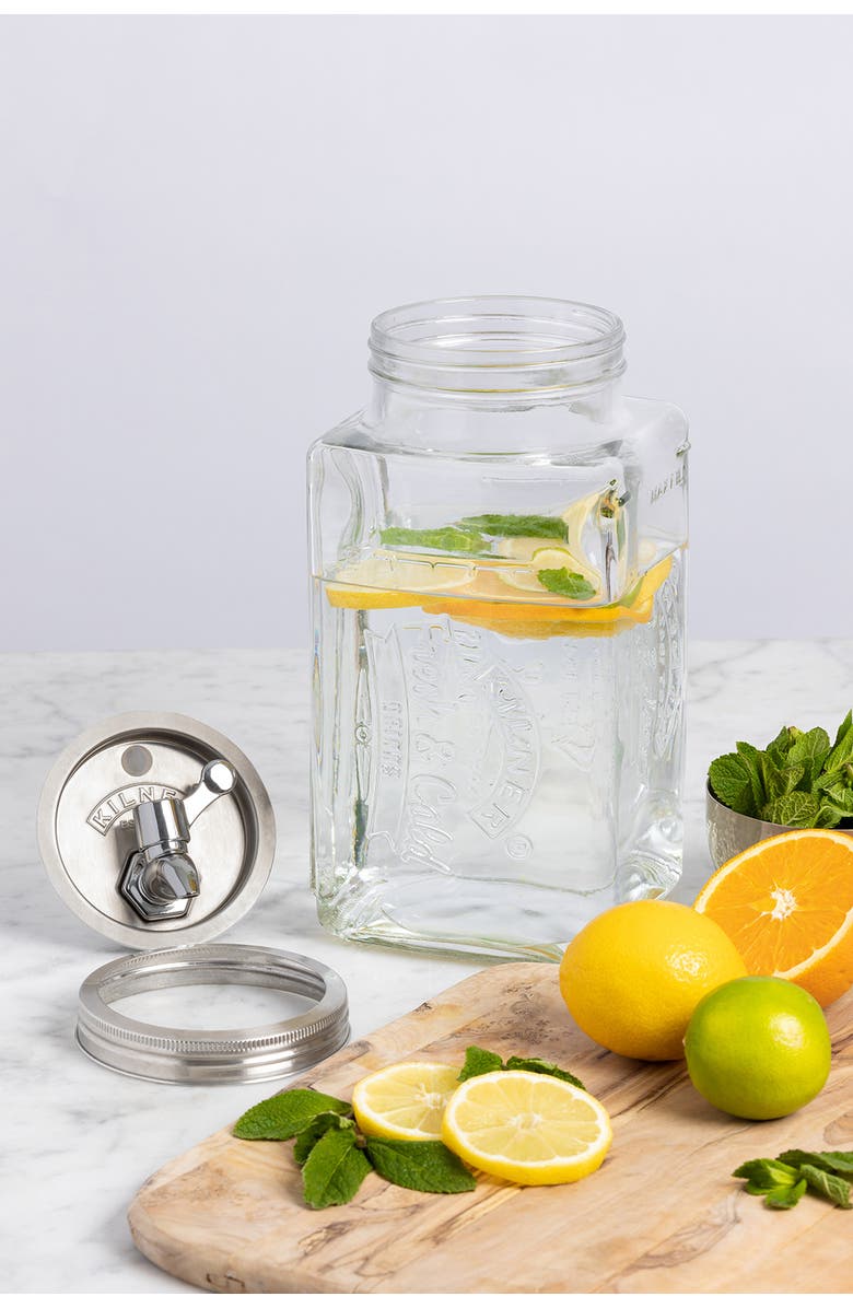 Kilner Glass Beverage Fridge Dispenser, 102oz Slim Drink Jar with Tap, Alternate, color, Clear