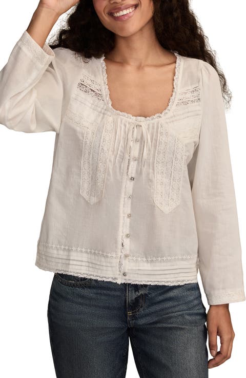 Lace Trim Long Sleeve Swing Top