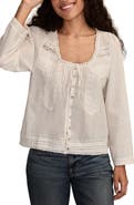 Lucky Brand Lace Trim Long Sleeve Swing Top