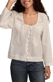 Lucky Brand Lace Trim Long Sleeve Swing Top