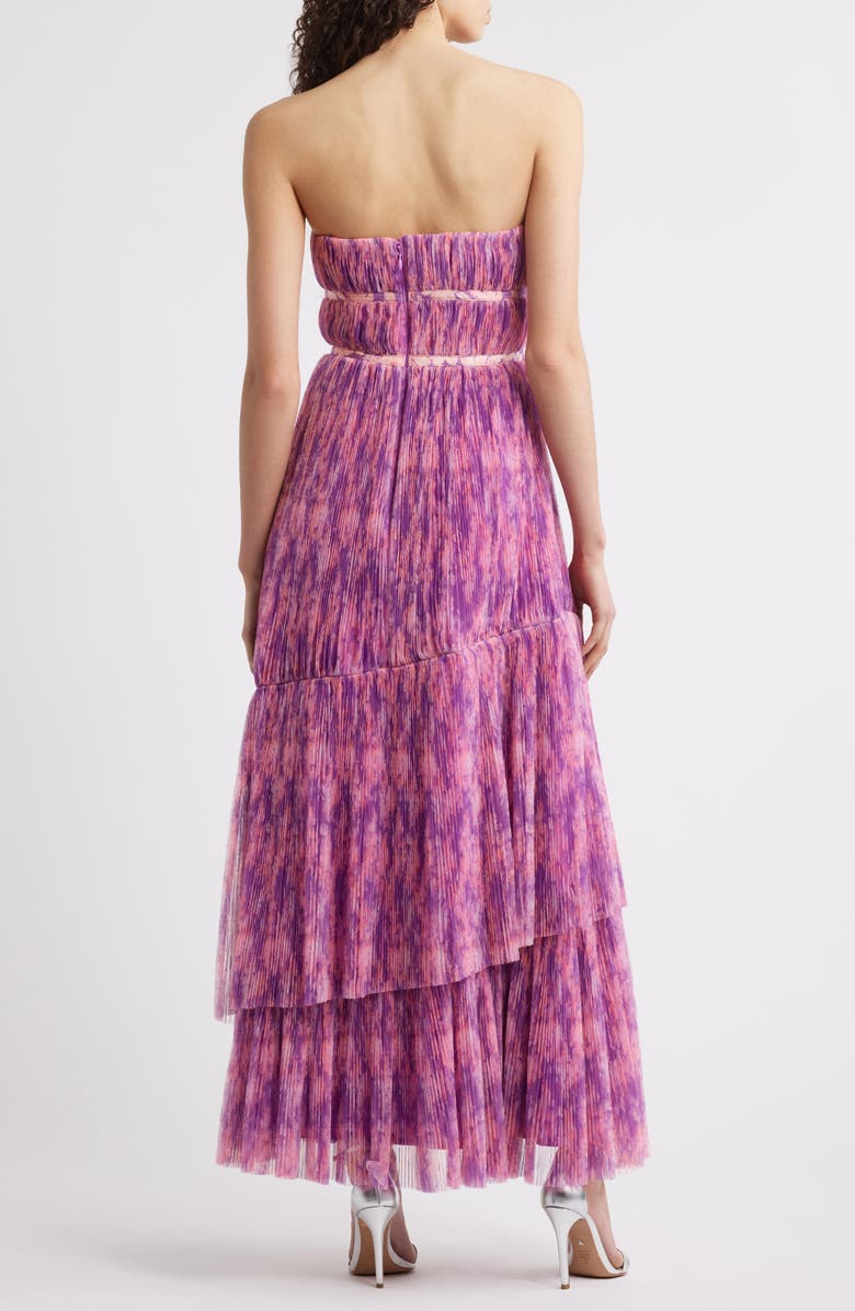 Hutch Print Plissé Layered Ruffle Strapless Gown, Alternate, color, Purple Floral