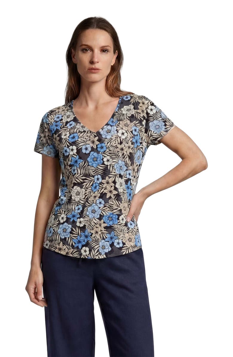 Lords of Harlech Tropical Mix Womens V-neck Printed Top, Main, color, Tropical Mix Black