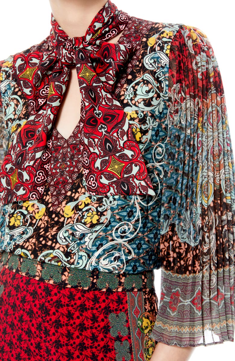 Alice + Olivia Elaina Tie Neck Paisley Blouse, Alternate, color,