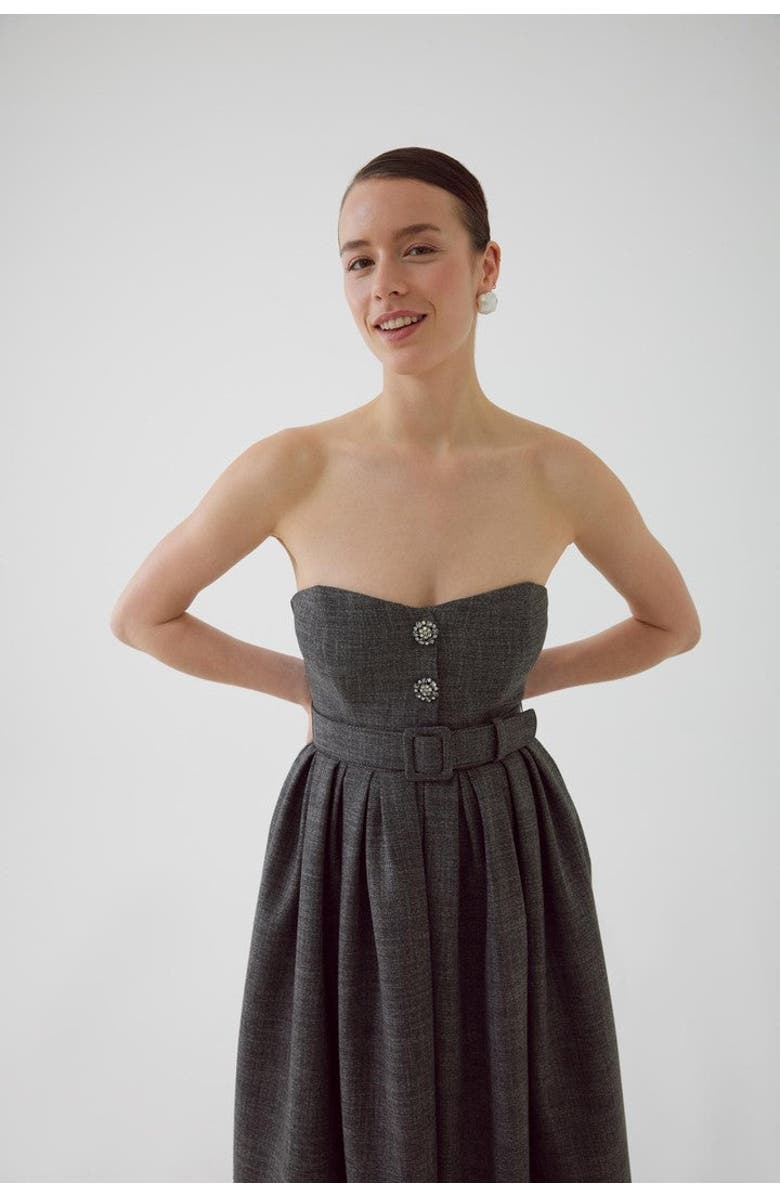 Exquise Arlan Midi Strapless Dress, Alternate, color, Anthracite