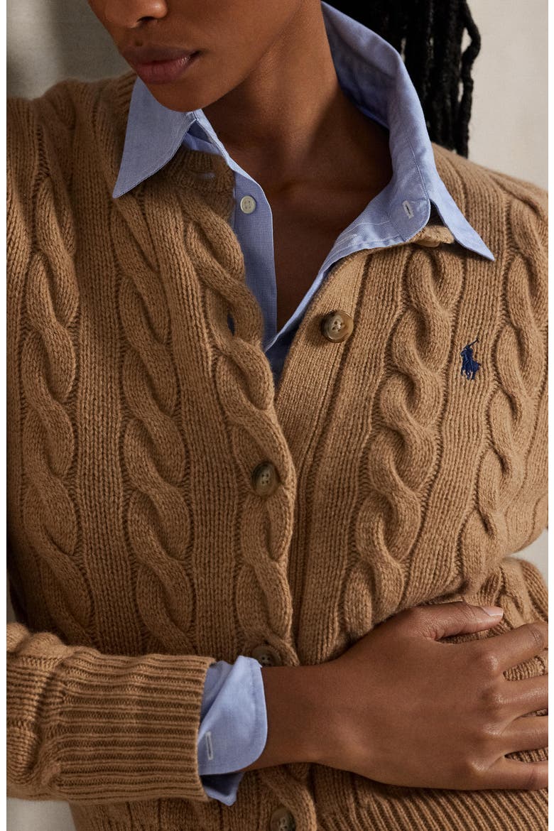 Cable Knit Wool & Cashmere Cardigan, Alternate, color, COLLECTION CAMEL MELANGE