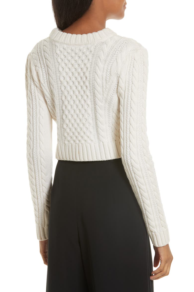 Cropped Aran Stitch Sweater, Alternate, color, WHITE