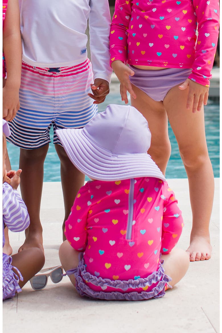 Colorful Hearts One-Piece Rashguard Swimsuit & Hat Set, Alternate, color, PINK