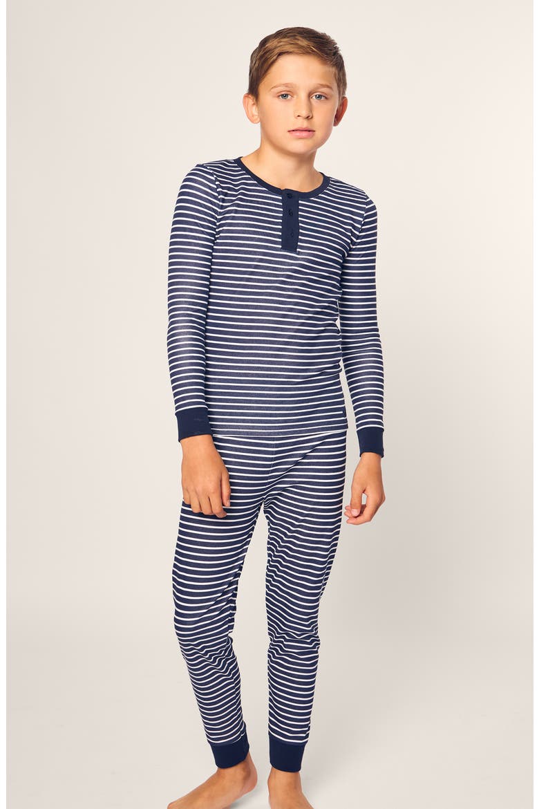 Kids' Pima Cotton Long Pajamas, Alternate, color, NAVY